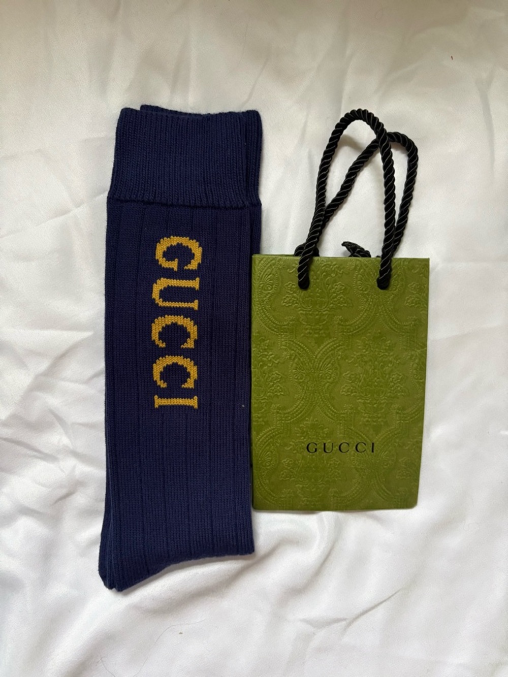 Gucci Navy Socks with Gold Logo